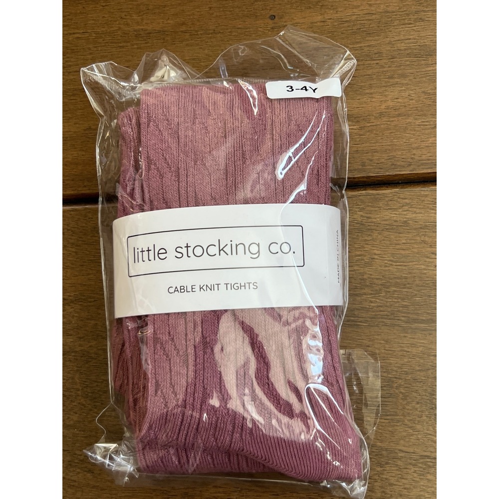 Little Stocking Co Kids Mauve Cable Knit Tights Size 3-4Y AW23-MAUVE New